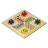 A classic board game with colorful pawns and a die, set on a wooden board. Podgląd zdjęcia produktu