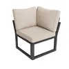 A corner chair with beige cushions and a black metal frame, isolated on a white background. Produktbild-Vorschau