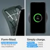 A split image showing the inside of a phone case and a phone charging wirelessly. Podgląd zdjęcia produktu