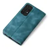 A teal-colored flip case for a Samsung Galaxy A72 phone is shown from a diagonal top-down view on a white background. Produktbild-Vorschau