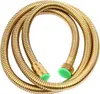A coiled gold shower hose with green caps on the ends, isolated on a white background. Podgląd zdjęcia produktu