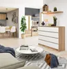 A modern living room with a dresser, shelves, and a coffee table. Produktbild-Vorschau