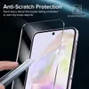 A close-up of a smartphone screen protector being demonstrated with a utility knife. Produktbild-Vorschau