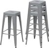 Two sets of gray metal bar stools against a white background. One stool is shown individually, and the other set is stacked. Produktbild-Vorschau