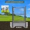 Diagram showing how to install a garden gate, with a small inset image of a finished gate and house. Produktbild-Vorschau