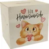 Katze Spardose aus Holz mit Spruch Für Herzenswünsche Produktbild-Vorschau 1