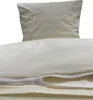 A close-up view of a beige duvet cover and pillowcase set, with a zipper partially open. Produktbild-Vorschau