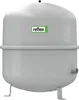 A gray expansion vessel with a green and white logo on a white background. Produktbild-Vorschau