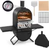 A black outdoor pizza oven with accessories, displayed on a white background. Produktbild-Vorschau