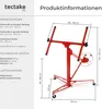 A red drywall lift with dimensions and technical specifications displayed on a white and gray background. Náhled obrázku produktu