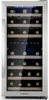 A front view of a stainless steel and glass wine refrigerator with multiple shelves holding wine bottles. Produktbild-Vorschau