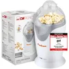 A Clatronic popcorn maker and its packaging are displayed together, with a test review badge on the product. Náhled obrázku produktu