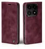 A burgundy flip-style phone case is shown from two angles. Produktbild-Vorschau