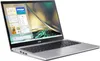 A silver Acer Aspire 3 laptop is shown from a diagonal angle, with its screen displaying a colorful wallpaper and widgets. Produktbild-Vorschau