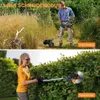 A collage showing two scenes of people using garden tools in a garden setting. Produktbild-Vorschau