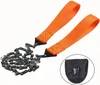 A portable hand chainsaw with orange straps and a black carrying pouch. Náhled obrázku produktu