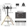 Diagram showing the dimensions and VESA compatibility of a TV stand. Produktbild-Vorschau