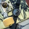 A black Luminox watch is placed on a skateboard, with a skateboard wheel in the foreground. Produktbild-Vorschau