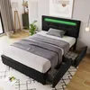 Łóżko tapicerowane 90x200 cm czarne z diodami LED i 2 Podgląd zdjęcia produktu 1