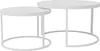 Two nesting round coffee tables with white high-gloss tops and white metal frames, shown against a white background. Voir les images du produit