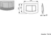 Technical drawing and a product image of a toilet flush plate with dimensions. Produktbild-Vorschau