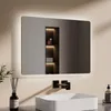 A modern bathroom vanity with a lit mirror, sink, and faucet. Náhled obrázku produktu