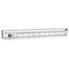 A silver LED under-cabinet light bar with multiple LEDs, a motion sensor, and a button, shown against a white background. Produktbild-Vorschau
