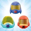 Three toy helmets with spider-themed designs against a light blue, sunburst-like background. Podgląd zdjęcia produktu