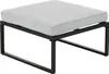 A close-up view of a grey upholstered ottoman with a black metal frame, isolated on a white background. Produktbild-Vorschau