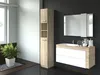 A modern bathroom with a tall cabinet and a vanity with a sink and mirror. Podgląd zdjęcia produktu