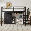 A loft bed with a desk and wardrobe underneath, set up in a room. Produktbild-Vorschau