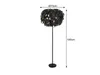 A black floor lamp with a feather-like shade, shown against a white background with dimensions indicated. Voir les images du produit
