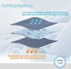 Diagram illustrating the layered structure of a cooling blanket, highlighting its cool and breathable sides. Produktbild-Vorschau