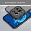 A close-up view of a phone case, highlighting its camera protection feature, with a phone screen visible underneath. Produktbild-Vorschau