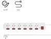 A white power strip with six outlets and individual switches, along with a power cord and plug. Two informational icons are displayed above the power strip. Anteprima dell’immagine prodotto