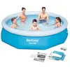 A family is enjoying an inflatable pool in a backyard setting. Produktbild-Vorschau