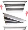 A collapsible laundry basket is shown in three different states: fully expanded, partially collapsed, and fully collapsed. Voir les images du produit
