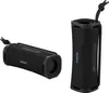 Two black Sony Bluetooth speakers are shown against a white background. One speaker is lying horizontally, and the other is standing vertically. Voir les images du produit