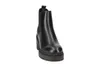 A black leather chelsea boot with a thick sole and heel, shown from the front. Produktbild-Vorschau