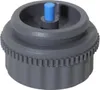 A close-up studio shot of a gray plastic vent fitting with a blue pin on a white background. Produktbild-Vorschau