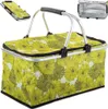 A floral patterned picnic basket is shown from a slightly elevated front angle against a white background. Two smaller inset images show the basket folded and its interior. Produktbild-Vorschau