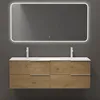 A modern bathroom vanity with a double sink and mirror. Produktbild-Vorschau