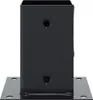 A black metal post base with four mounting holes on the bottom plate and two holes on the side of the vertical section, shown against a white background. Produktbild-Vorschau
