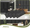 Collage of images showing black 3D wall panels in different interior settings and as individual product shots. Podgląd zdjęcia produktu