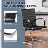 A collage of images showcasing features of a black office chair. One image shows the full chair, another shows a detail of the back handle, and a third shows a detail of the anti-slip foot pads. Text overlays explain the features. Produktbild-Vorschau