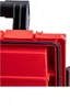 A close-up view of the edge of a red tool case, showing the sealing gasket and latch mechanism. Produktbild-Vorschau