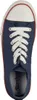 A top-down view of a single blue canvas sneaker with white laces and red trim. Produktbild-Vorschau
