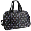 A black duffel bag with a repeating pattern of blue Stitch characters and white stars. Produktbild-Vorschau