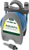 A portable hose reel with a blue hose and a spray nozzle, against a white background. Produktbild-Vorschau