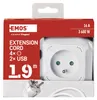 Prodlužovací kabel - kostka 1,9 m / 4 zásuvky / bílý / PVC / s USB / 1 mm2 Vista previa de la imagen del producto